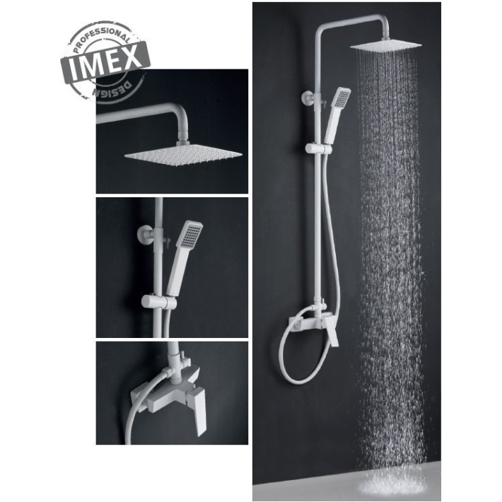 Imex Art BDAR025/BL Ρυθμιζόμενη Στήλη Ντουζ με Μπαταρία 93,5-130cm Λευκή Ματ