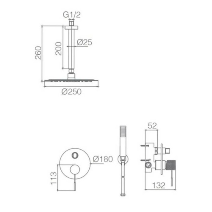 Imex Top GPQ038/BGM Σετ Μίκτης, Τηλέφωνο & Κεφαλή Ντουζ Εντοιχισμού Ντουζιέρας 2 Εξόδων Gun Metal