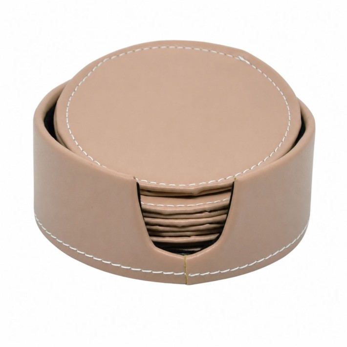 ΣΕΤ 6 ΣΟΥΒΕΡ ΣΤΡΟΓΓΥΛΑ ΔΕΡΜΑΤΙΝΑ ΜΕ ΒΑΣΗ NUDE 10x10εκ. ANKOR