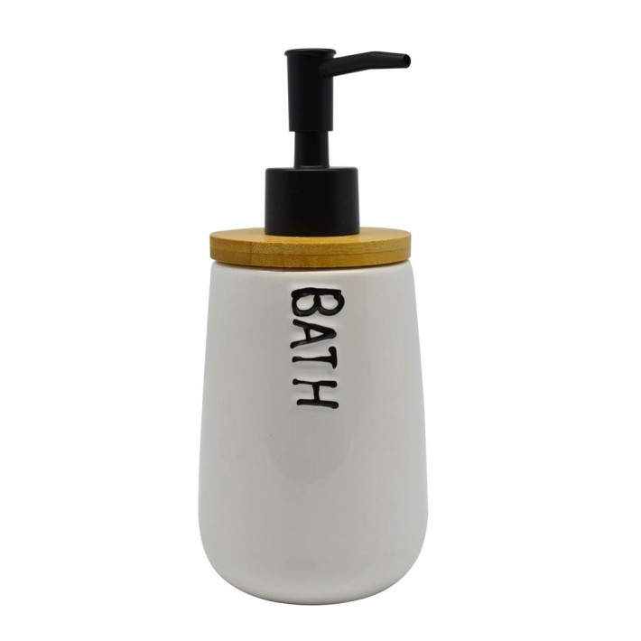 DISPENSER ΚΕΡΑΜΙΚΟ ΑΣΠΡΟ BATH ΜΕ ΞΥΛΟ ΜΠΑΜΠΟY 8,5x8,5x17εκ.ANKOR
