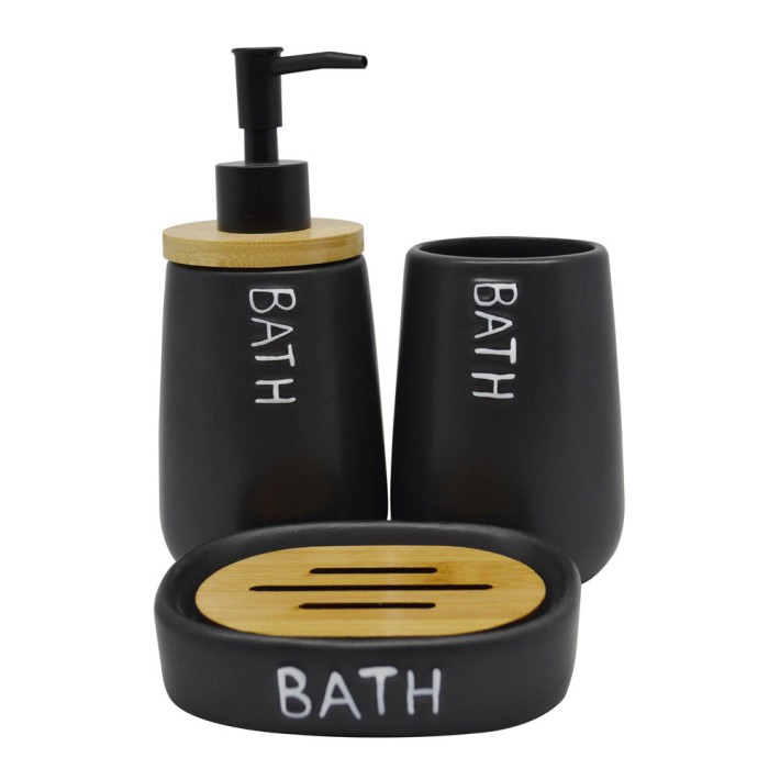 DISPENSER ΚΕΡΑΜΙΚΟ ΜΑΥΡΟ BATH ΜΕ ΞΥΛΟ ΜΠΑΜΠΟY 8,5x8,5x18,7εκ.ANKOR 819348