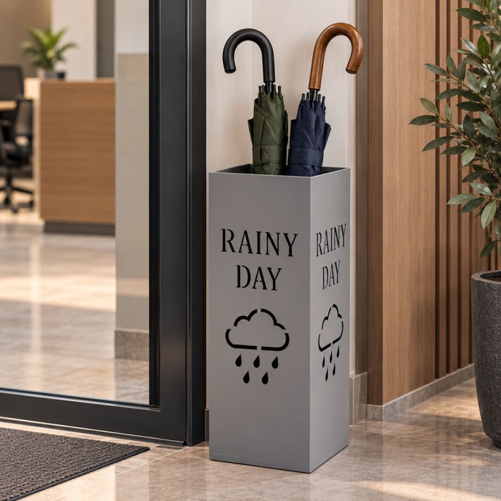 ΟΜΠΡΕΛΟΘΗΚΗ ΜΕΤΑΛΛΙΚΗ ΓΚΡΙ ΜΑΤ ΜΕ ΣΧΕΔΙΟ RAINY DAY 15,5x15,5x48,5εκ. ANKOR