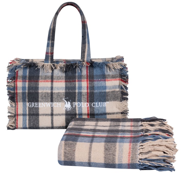 GREENWICH POLO CLUB ΡΙΧΤΑΡΙ 130X170 ΜΕ ΤΣΑΝΤΑ ΜΕΓΑΛΗ ESSENTIAL 2532 BLUE, ECRU