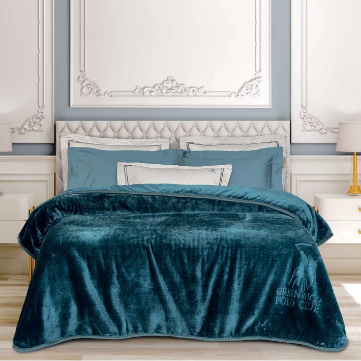 GREENWICH POLO CLUB ΚΟΥΒΕΡΤΑ VELOUR ΜΟΝΗ ESSENTIAL 3498 DARK AQUAMARINE