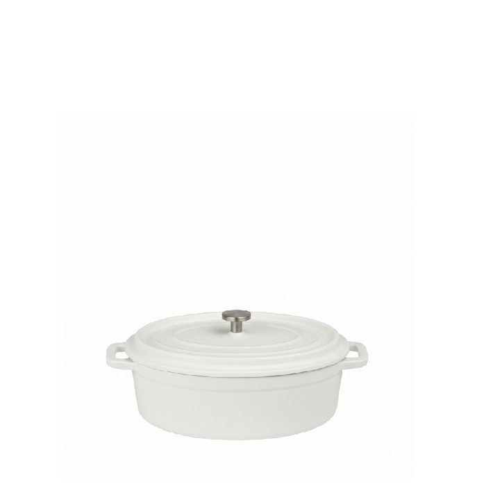 VOLCANO ΚΑΤΣΑΡΟΛΑΚΙ ΟΒΑΛ CAST-IRON ΛΕΥΚΟ ΜΕ ENAMEL 300ML 13(16INCL. HANDLES)X9,5X7,5ΕΚ.