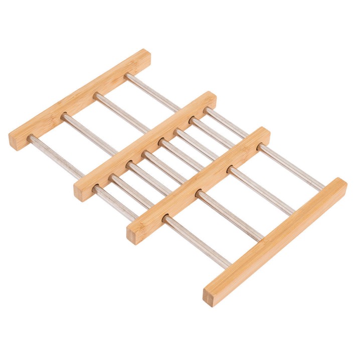 ESTIA ΒΑΣΗ ΜΑΓΕΙΡΙΚΟΥ ΣΚΕΥΟΥΣ BAMBOO ESSENTIALS ME ΑΝΟΞΕΙΔΩΤΟ ΑΤΣΑΛΙ ΠΤΥΣΣΟΜΕΝΗ 22x21.3x2.2cm
