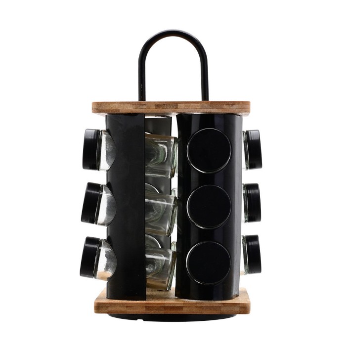 ESTIA ΒΑΣΗ ΜΠΑΧΑΡΙΚΩΝ BAMBOO ESSENTIALS ΜΕ 12 ΓΥΑΛΙΝΑ ΔΟΧΕΙΑ ΠΕΡΙΣΤΡΕΦΟΜΕΝΗ ΜΑΥΡΗ