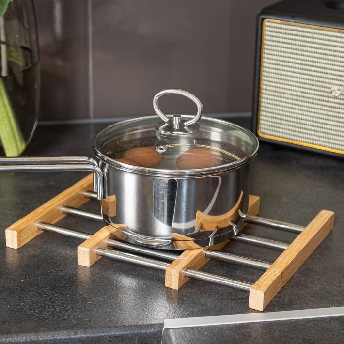 ESTIA ΒΑΣΗ ΜΑΓΕΙΡΙΚΟΥ ΣΚΕΥΟΥΣ BAMBOO ESSENTIALS ME ΑΝΟΞΕΙΔΩΤΟ ΑΤΣΑΛΙ ΠΤΥΣΣΟΜΕΝΗ 22x21.3x2.2cm