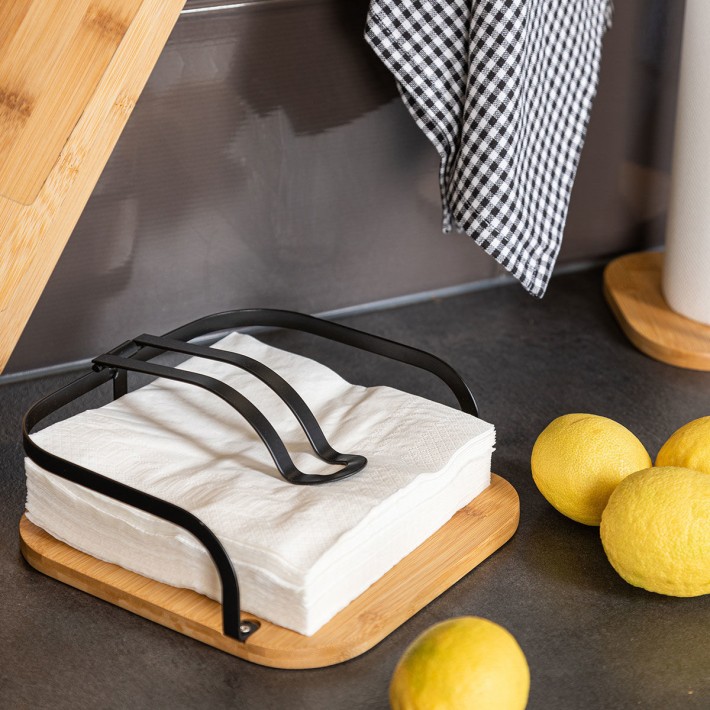 ESTIA ΧΑΡΤΟΠΕΤΣΕΤΟΘΗΚΗ BAMBOO ESSENTIALS ΤΕΤΡΑΓΩΝΗ ΜΕΤΑΛΛΙΚΗ 20x20x7cm