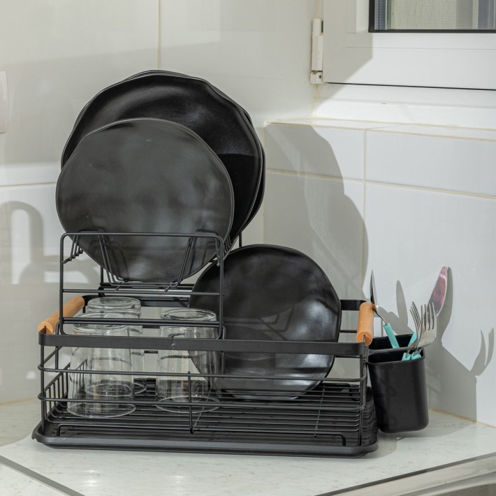 ESTIA ΠΙΑΤΟΘΗΚΗ BAMBOO ESSENTIALS ΔΙΩΡΟΦΗ ΜΕΤΑΛΛΙΚΗ ΜΑΥΡΗ ΜΕ BAMBOO ΛΑΒΕΣ