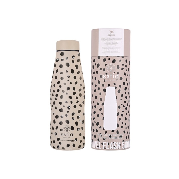 ESTIA ΘΕΡΜΟΣ TRAVEL FLASK SAVE THE AEGEAN 500ml LEOPARD TAUPE