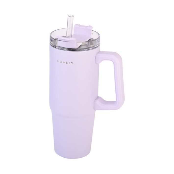 HOMELY ΘΕΡΜΟΣ STRAW TUMBLER 900ml LAVENDER FOG