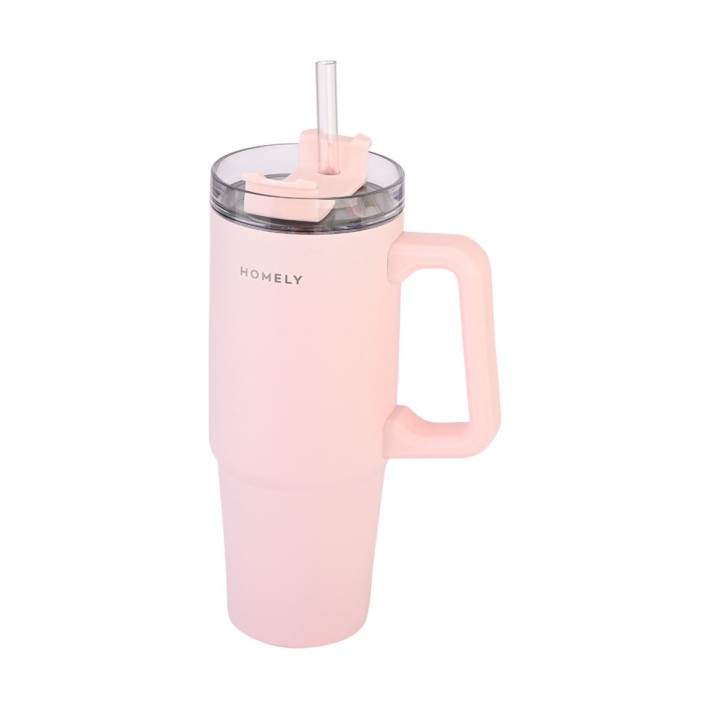 HOMELY ΘΕΡΜΟΣ STRAW TUMBLER 900ml ROSE QUARTZ
