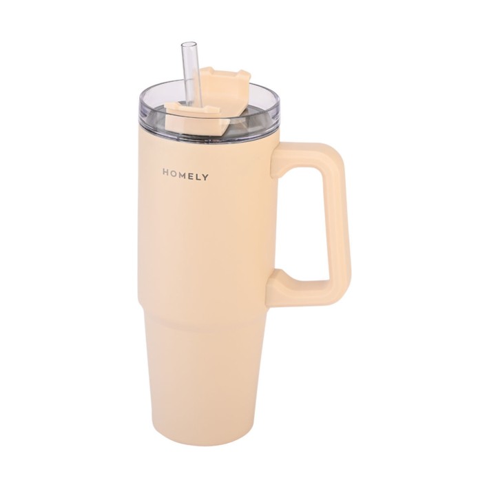 HOMELY ΘΕΡΜΟΣ STRAW TUMBLER 900ml SANDSTONE