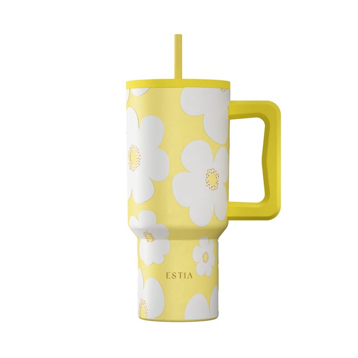 ESTIA ΘΕΡΜΟΣ STRAW TUMBLER XL SAVE THE AEGEAN 900ml YELLOW DAISY