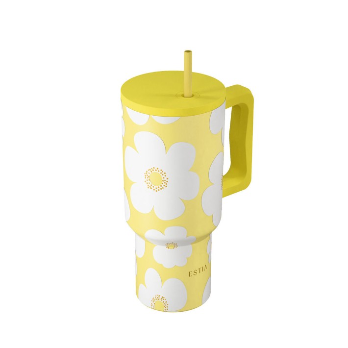 ESTIA ΘΕΡΜΟΣ STRAW TUMBLER XL SAVE THE AEGEAN 900ml YELLOW DAISY