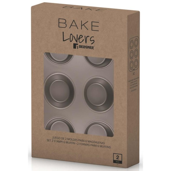 ΣΕΤ 2τεμ. ΑΝΤ/ΚΕΣ ΦΟΡΜΕΣ MUFFIN 6 θέσεων 26.5x18.5cm LOVERS BG-37197-CO - BERGNER