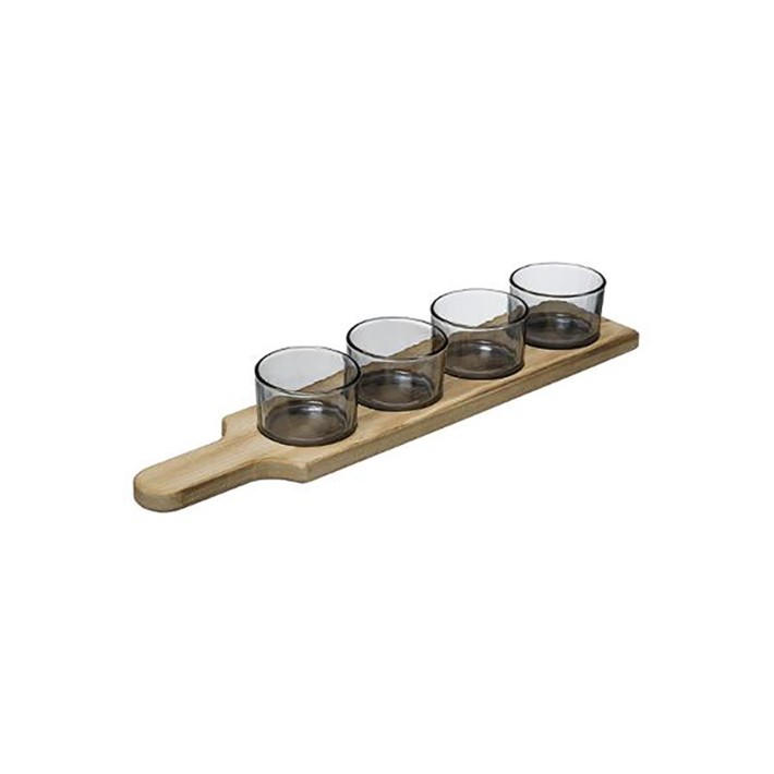 Μπωλ γυαλ.Χ4 σε σεσουλα bamboo 45εκ.