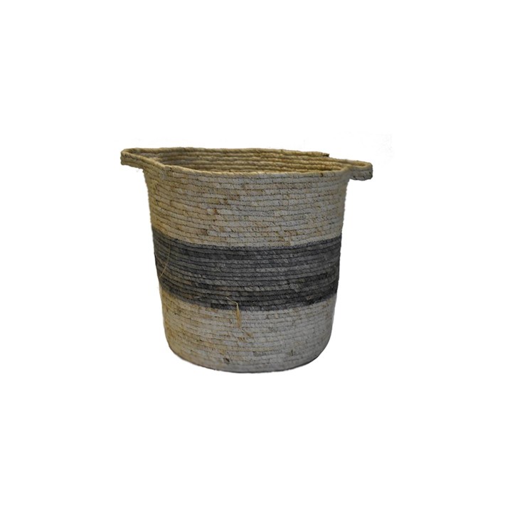 Καλάθι συνθ.raffia εκρού με γκρι 35Χ35