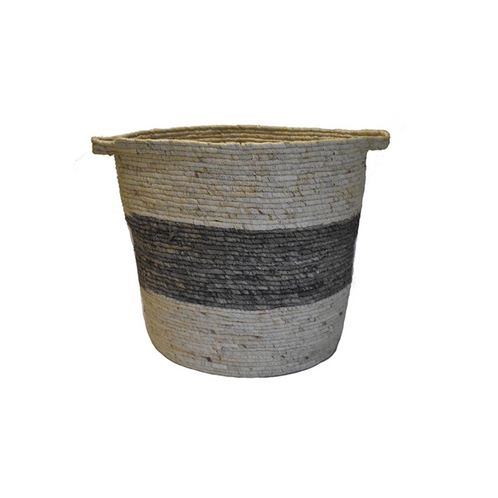 Καλάθι συνθ.raffia εκρού με γκρι 45Χ45