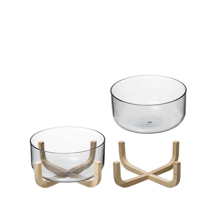 Σαλατιέρα γυαλ.σε βάση  bamboo Φ24