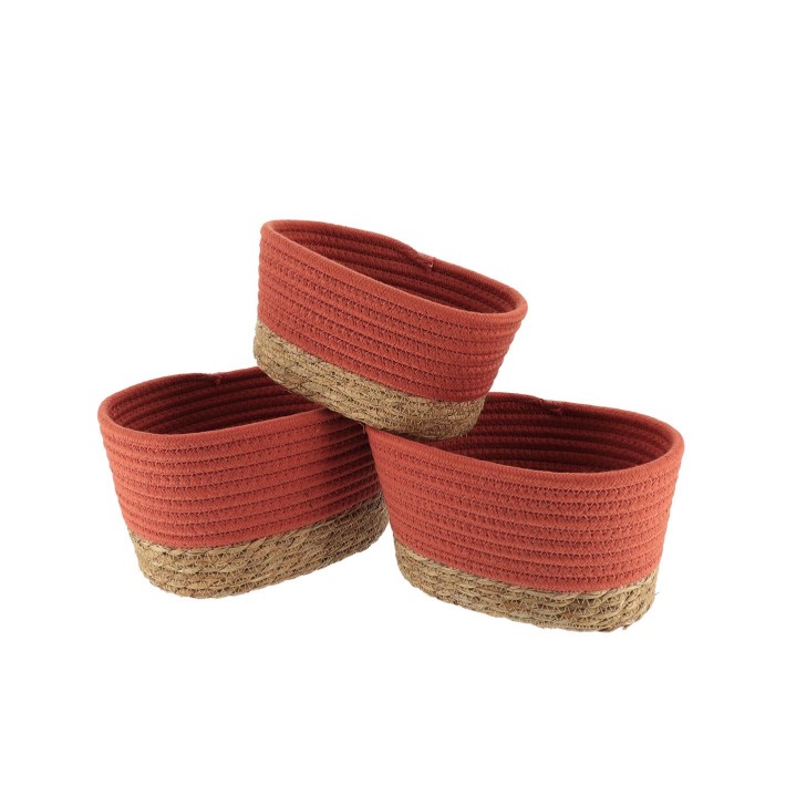Καλάθι ψάθινο με βαμβ.Tahitian terracotta σ/3 (23Χ15Χ13,5+21Χ13Χ12+21Χ13Χ12)