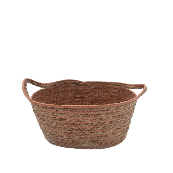 Καλάθι ψάθινο οβάλ terracotta με φυσικό 34Χ27Χ16,5/19