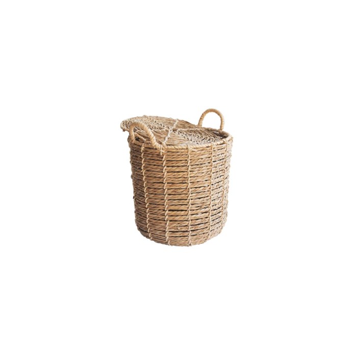 Καλάθι ψάθινο φυσικό με καπάκι Φ35,5Χ36,5/44CM