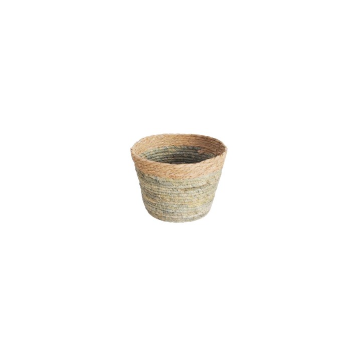 Καλάθι ψάθινο πράσινο/φυσικό Φ23Χ18cm