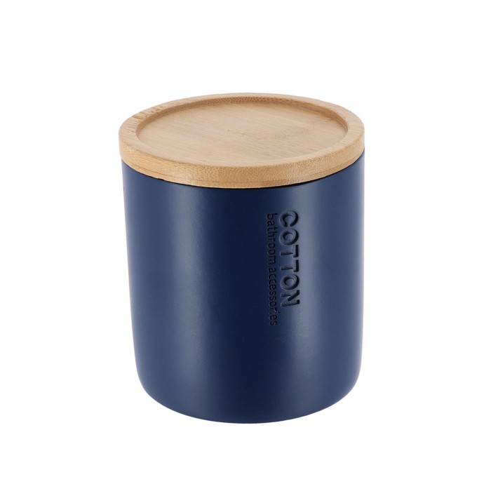 Δοχείο polyresin μπλε  με καπάκι bamboo