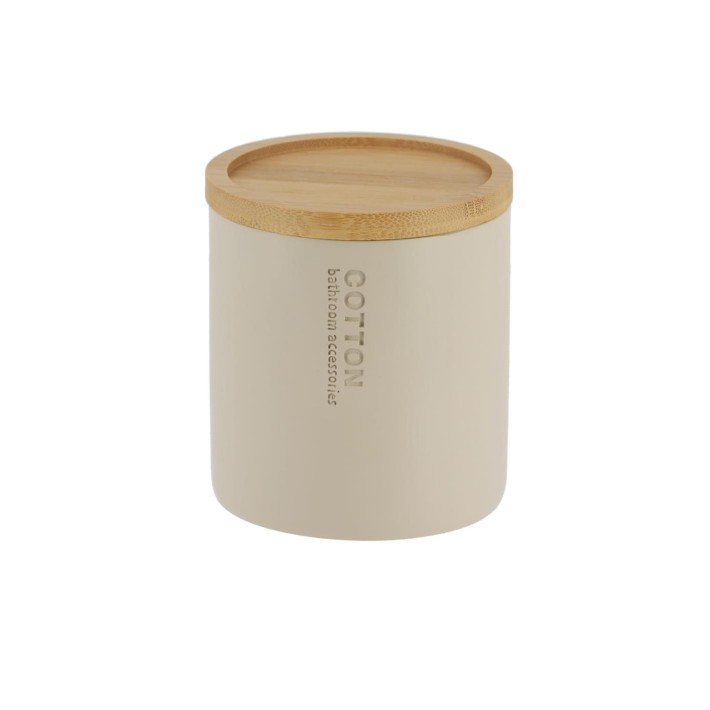 Δοχείο polyresin εκρού με καπάκι bamboo