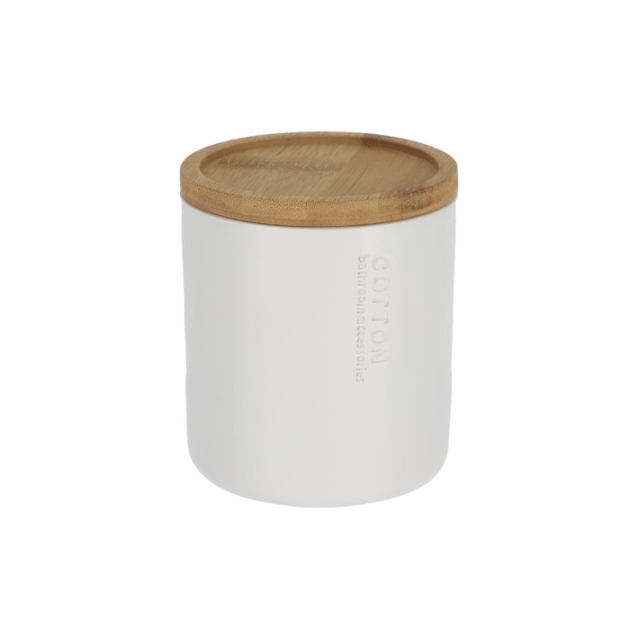 Δοχείο polyresin λευκό με καπάκι bamboo