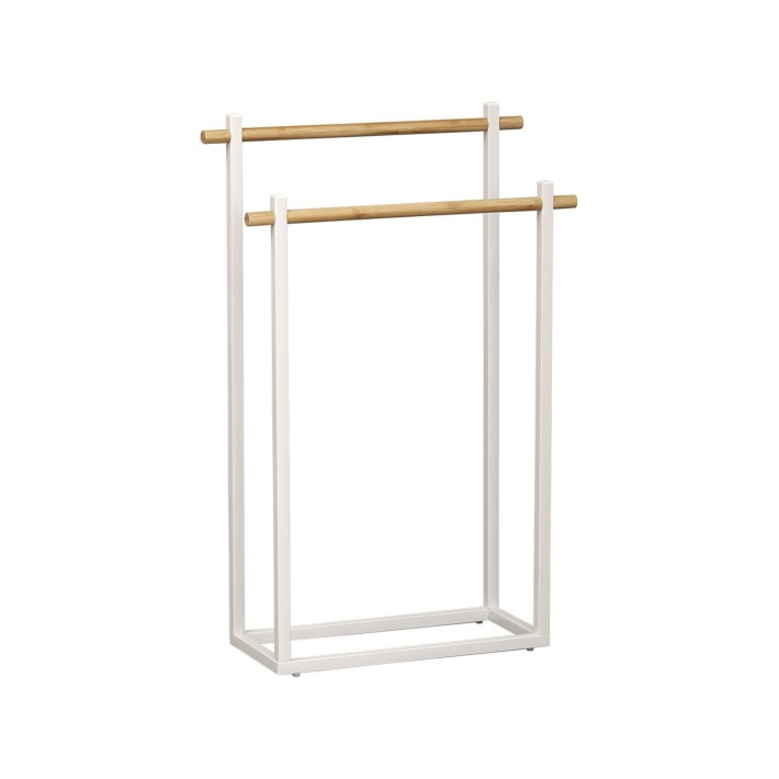 Κρεμάστρα διπλη μεταλ.για πετσετες λευκη/bamboo 53X20X82