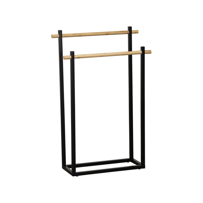 Κρεμάστρα διπλη μεταλ.για πετσετες μαύρη/bamboo 53X20X82