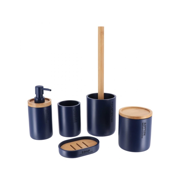 Δοχείο polyresin μπλε  με καπάκι bamboo