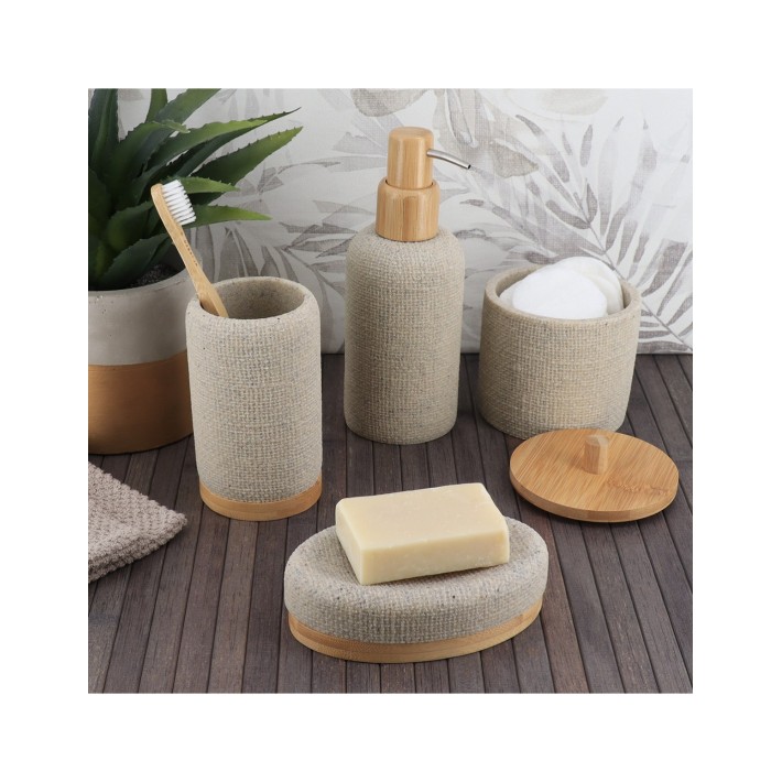 Ποτήρι polyresin εκρού με bamboo