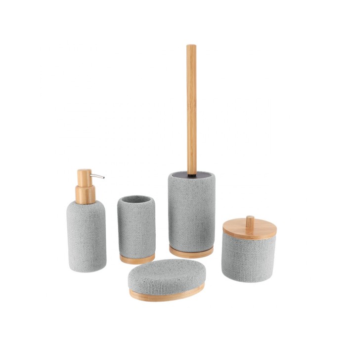 Δοχείο polyresin γκρι σαγρέ  με καπάκι bamboo