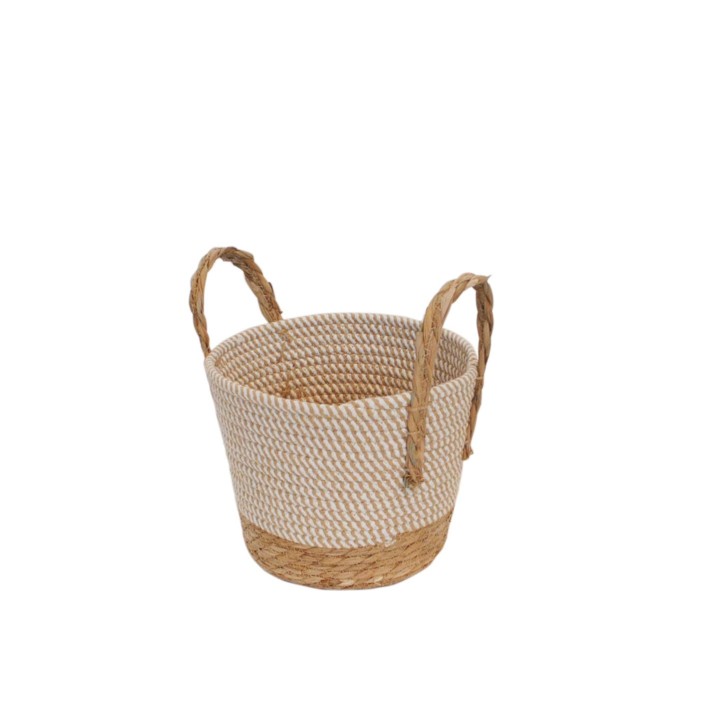 Καλάθι βαμβ.ψάθινο εκρού-φυσικό Φ18,5Η14,5/22cm
