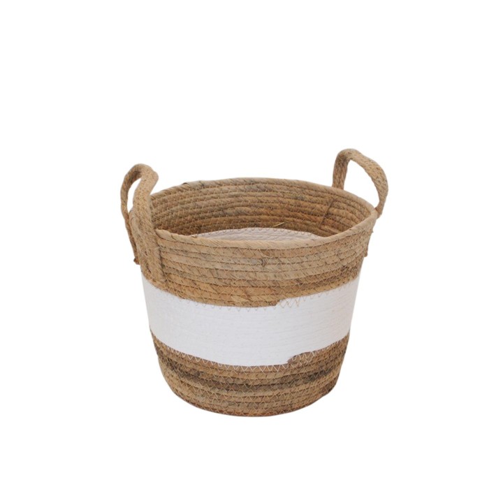 Καλάθι  ψάθινο λευκή φάσα Φ27Η21/30cm
