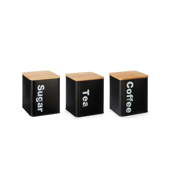 Δοχεία αποθ. Set μεταλ.μαύρο/bamboo καπάκι 1,3l/15Χ11,5Χ36cm