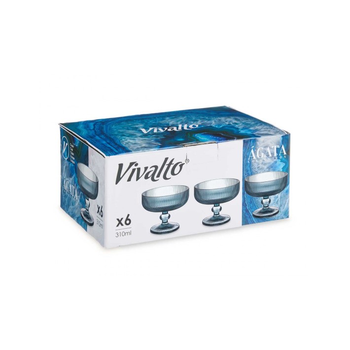 Μπωλ παγωτού γυαλ.με πόδι ριγωτό μπλε 310ml/Φ12 Η9,5cm