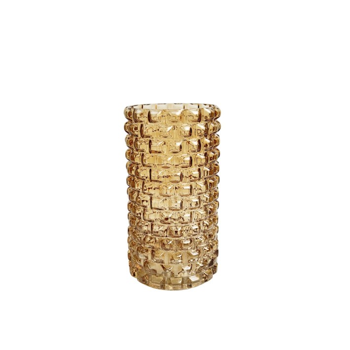 Βάζο γυαλ. μελί ανάγλυφο Φ13Η24,5cm