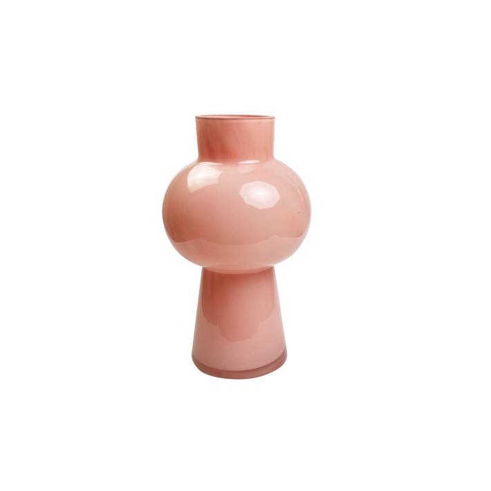 Βάζο γυαλ. γαλακτ.ροζ με πόδι Φ17,5Η30cm