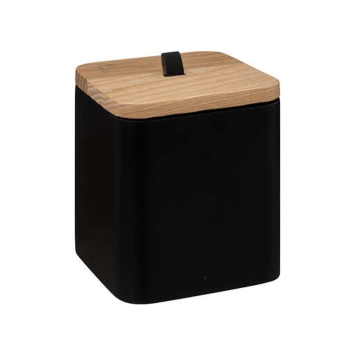 Δοχείο polyresin μαύρο με καπάκι bamboo 9,1x9,1x10,3cm