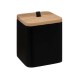 Δοχείο polyresin μαύρο με καπάκι bamboo 9,1x9,1x10,3cm