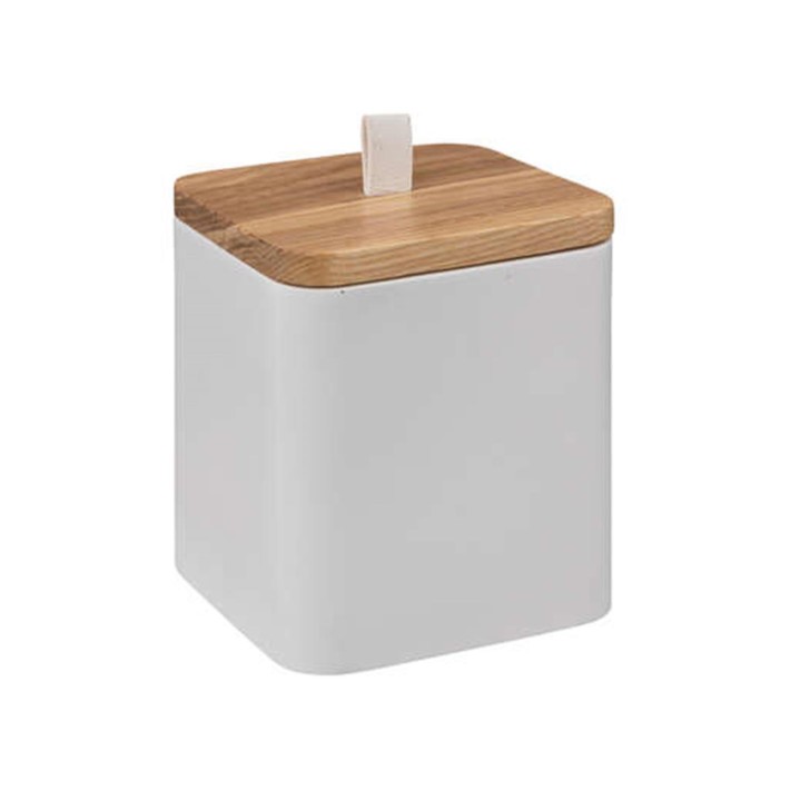 Δοχείο polyresin λευκό με καπάκι bamboo 9,1x9,1x10,3cm