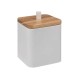 Δοχείο polyresin λευκό με καπάκι bamboo 9,1x9,1x10,3cm