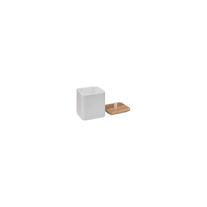 Δοχείο polyresin λευκό με καπάκι bamboo 9,1x9,1x10,3cm