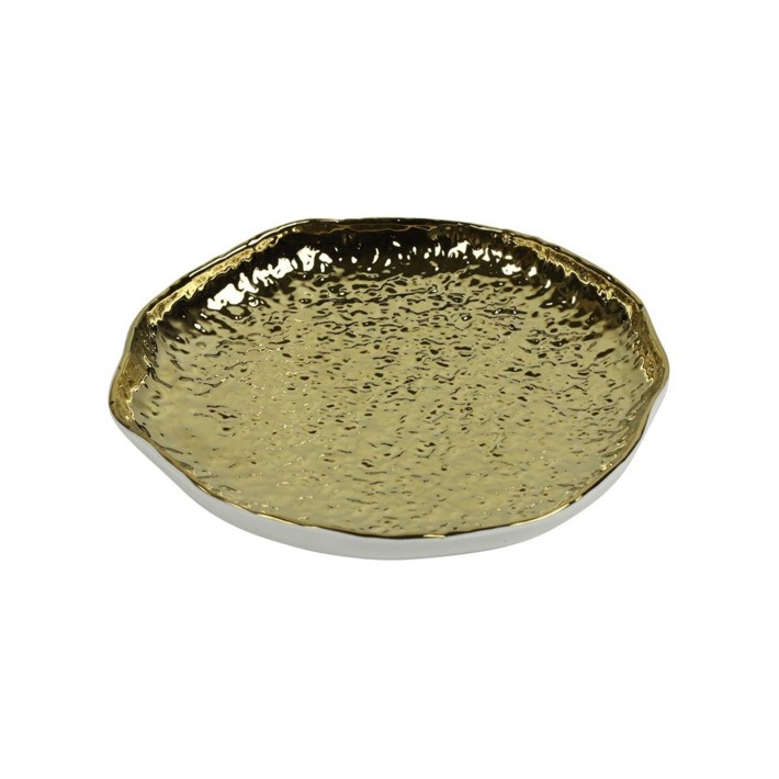 Πιατέλα κερ.λευκή/χρυσή Φ17,5 Η2,5cm