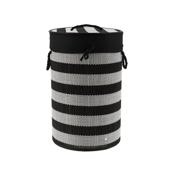 Καλάθι απλύτων bamboo ριγέ λευκό/μαύρο  Φ35 H55 cm